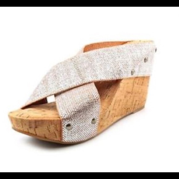 Natural Gold Metalic Linen Platform Wedges - Picture 5 of 5